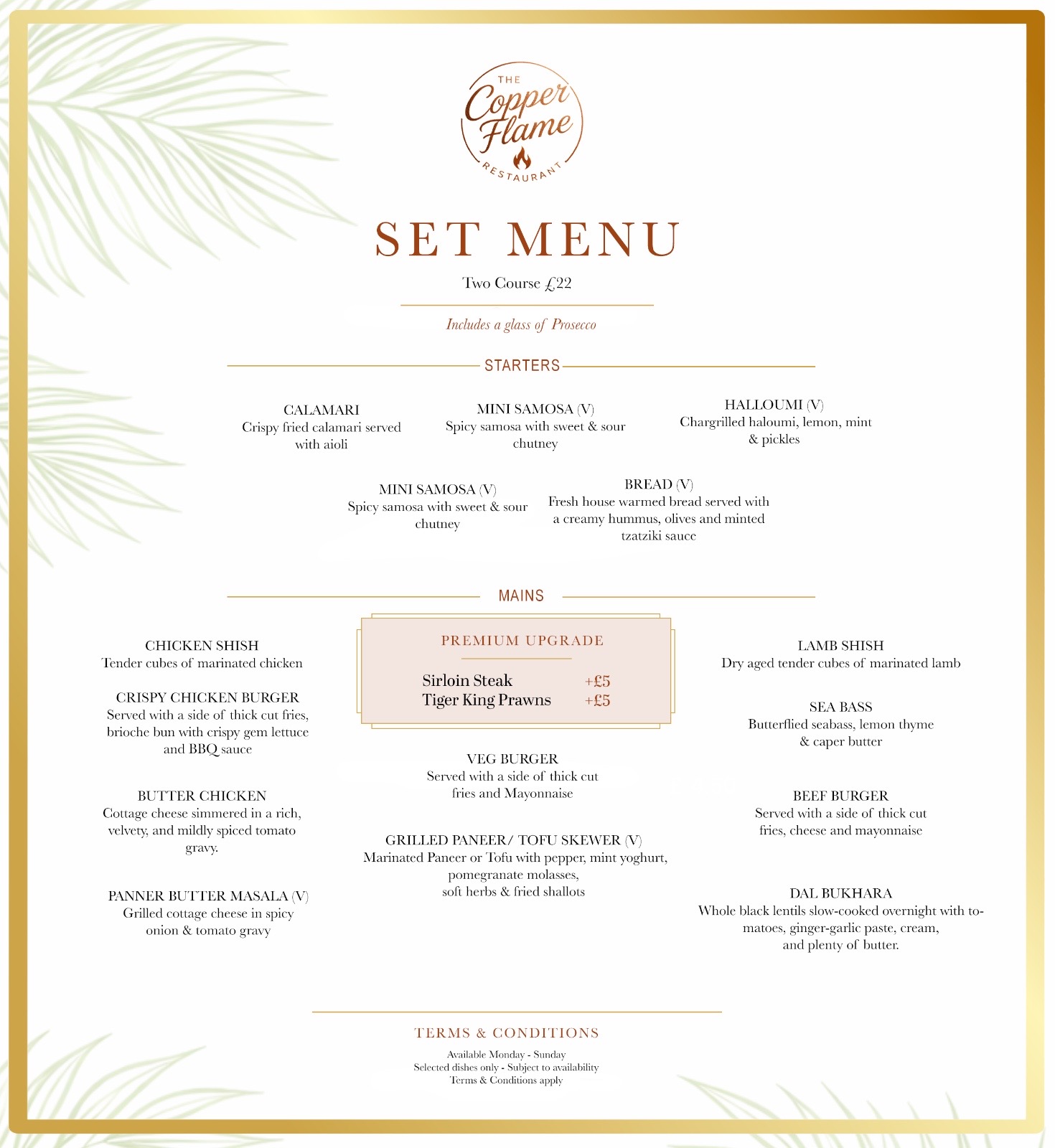 Palms Set Menu